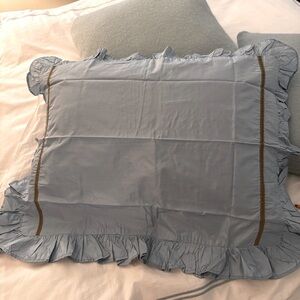 Vintage Ralph Lauren french blue silk shams with golden velvet trim. Never used.